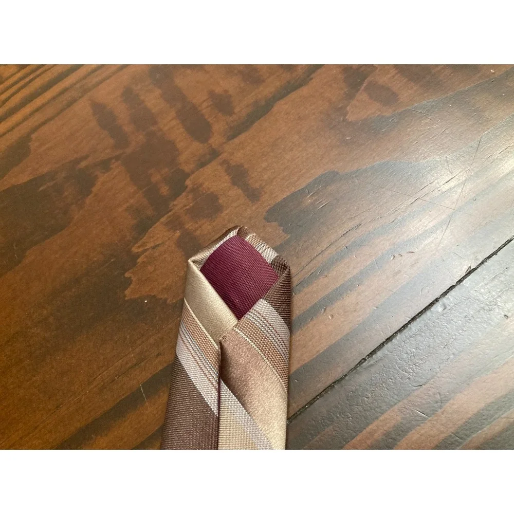 Vintage Envoy Striped Beige Brown Neck Tie Neckwear - Picture 5 of 5